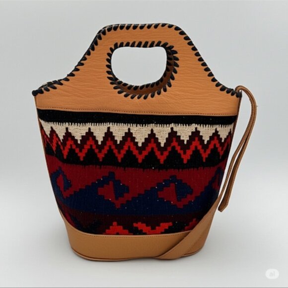 Source Unknown Handbags - AztecInspired Handbag with Leather and Woven Textile Design